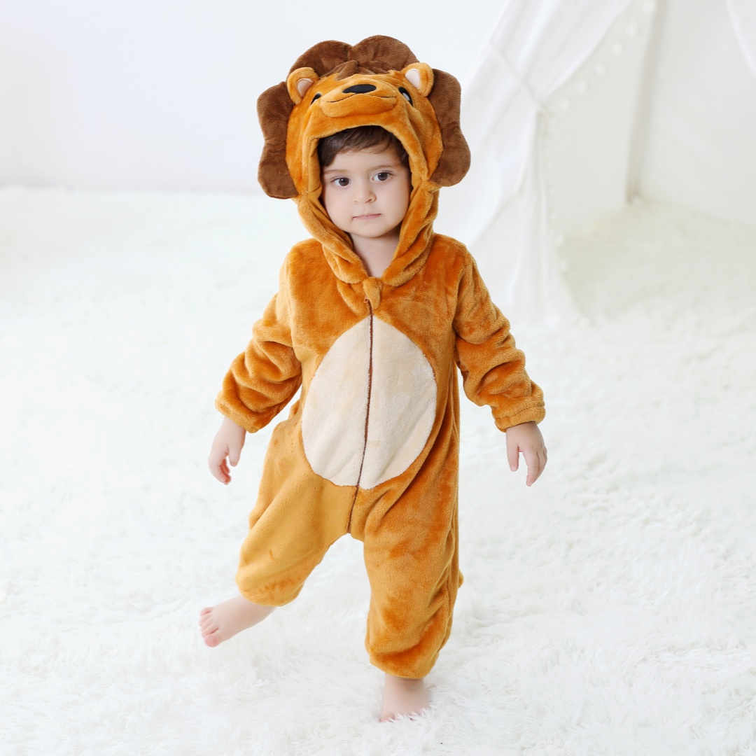 Cotton Baby Onesies Zipper - Nouveau-né bébé mignon Lion Animal dessin
