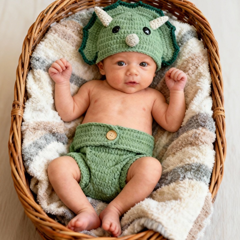 Infant Photography Props Outfit - 2 pièces Crochet dinosaure nouveau-né photographie