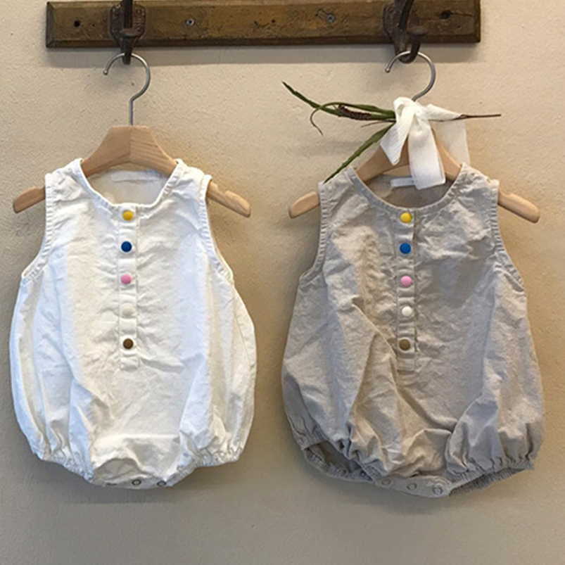 Baby Summer Linen Sleeveless Jumpsuit - Barboteuse d'été en coton et lin