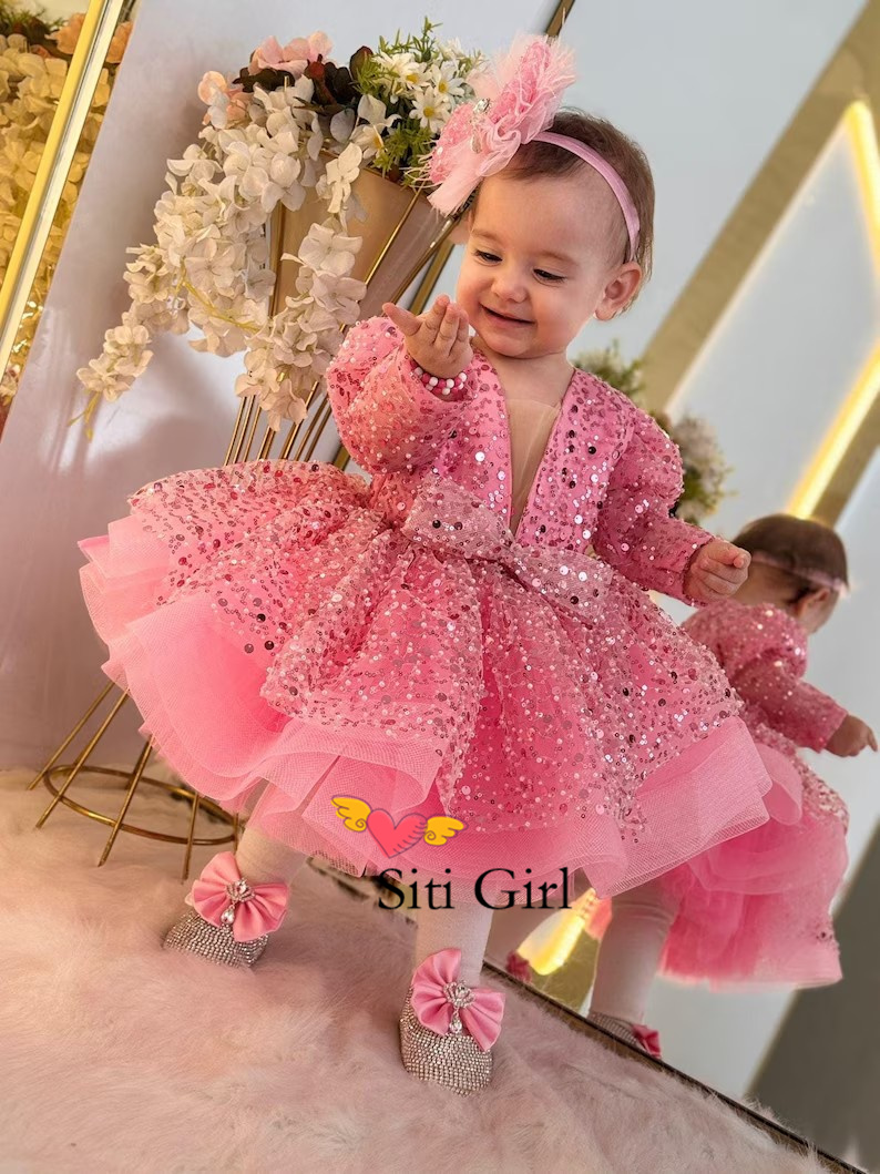 Toddler Girl Tulle Party Dress - Robe princesse rose pour bébé fille,