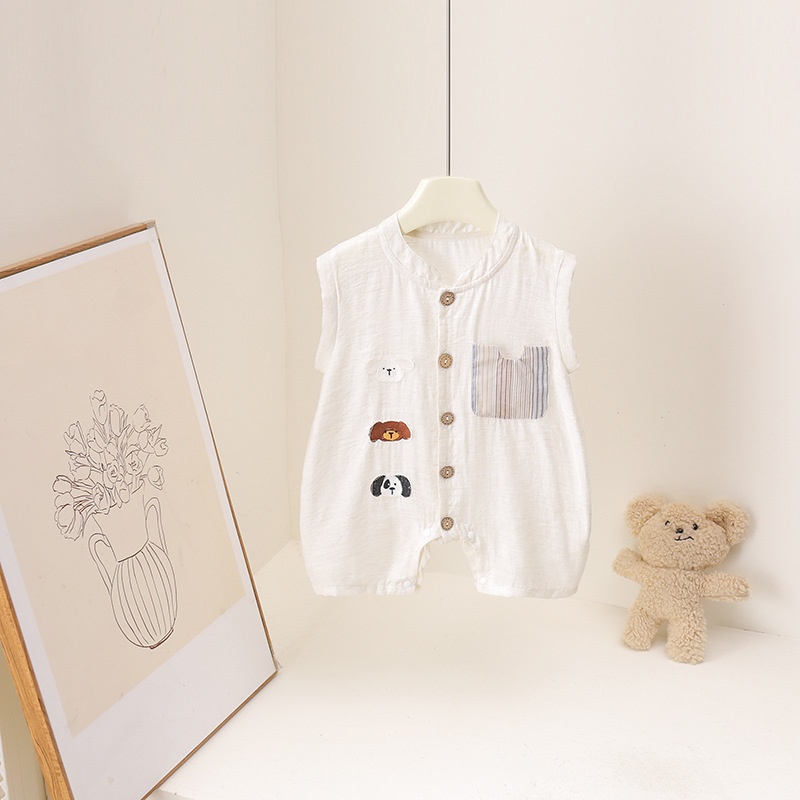 Baby Summer Linen Sleeveless Jumpsuit - Combinaison Bébé Unisexe en Lin Fin
