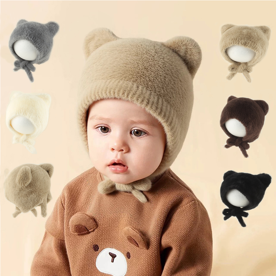 Infant Beanie Hat With Ears - Mignon dessin animé bébé tricoté chapeau