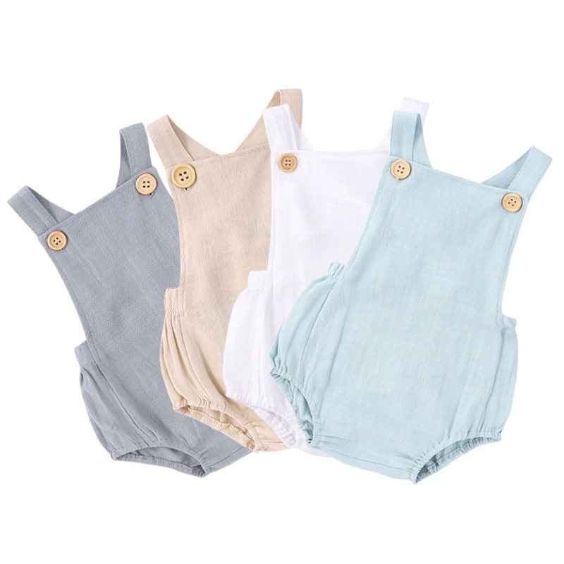 Baby Summer Linen Sleeveless Jumpsuit - 2025 été nouveau-né bébé garçons filles
