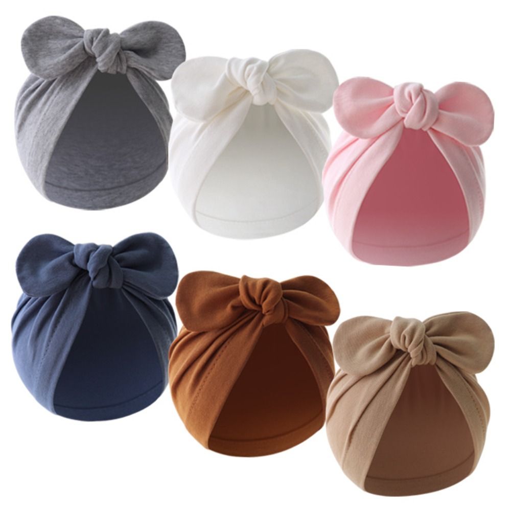 Infant Beanie Hat With Ears - Mignon fleur noeud bébé chapeau couleur