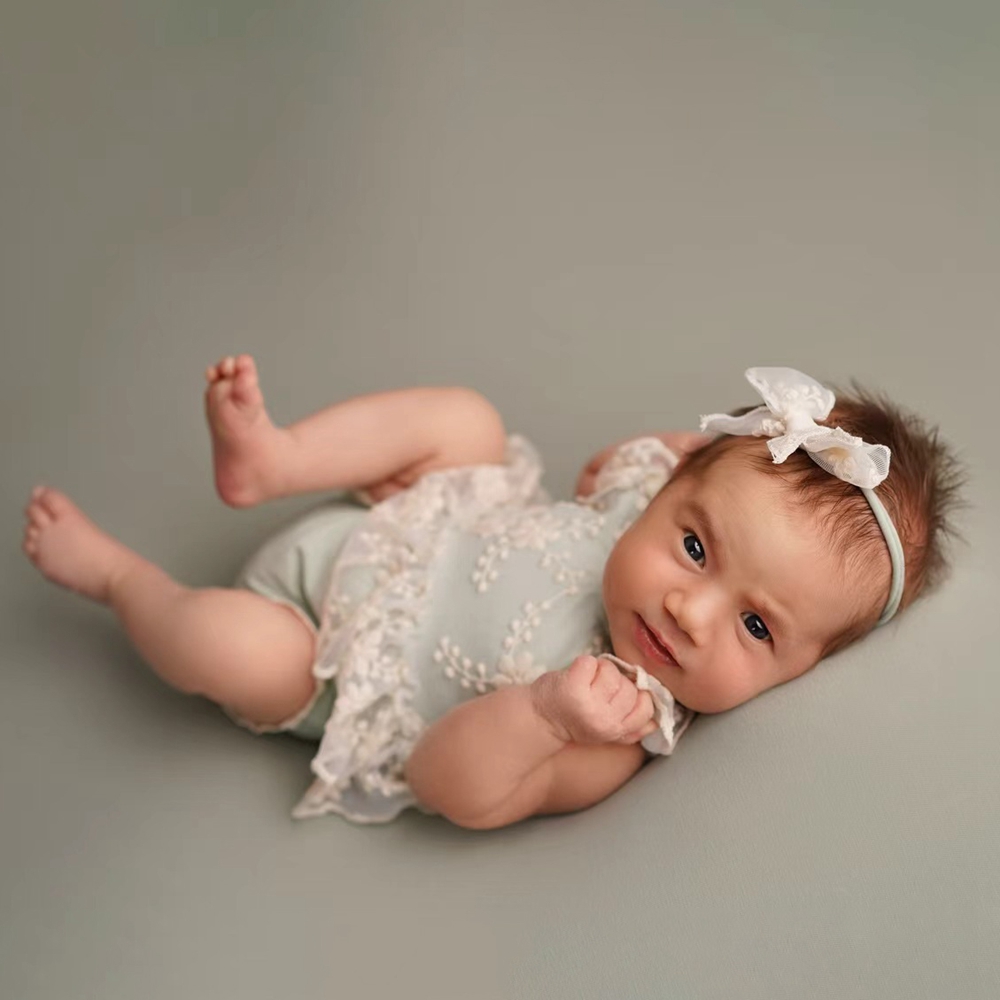 Newborn Baby Girl Romper Floral - Combinaison à volants en dentelle vert