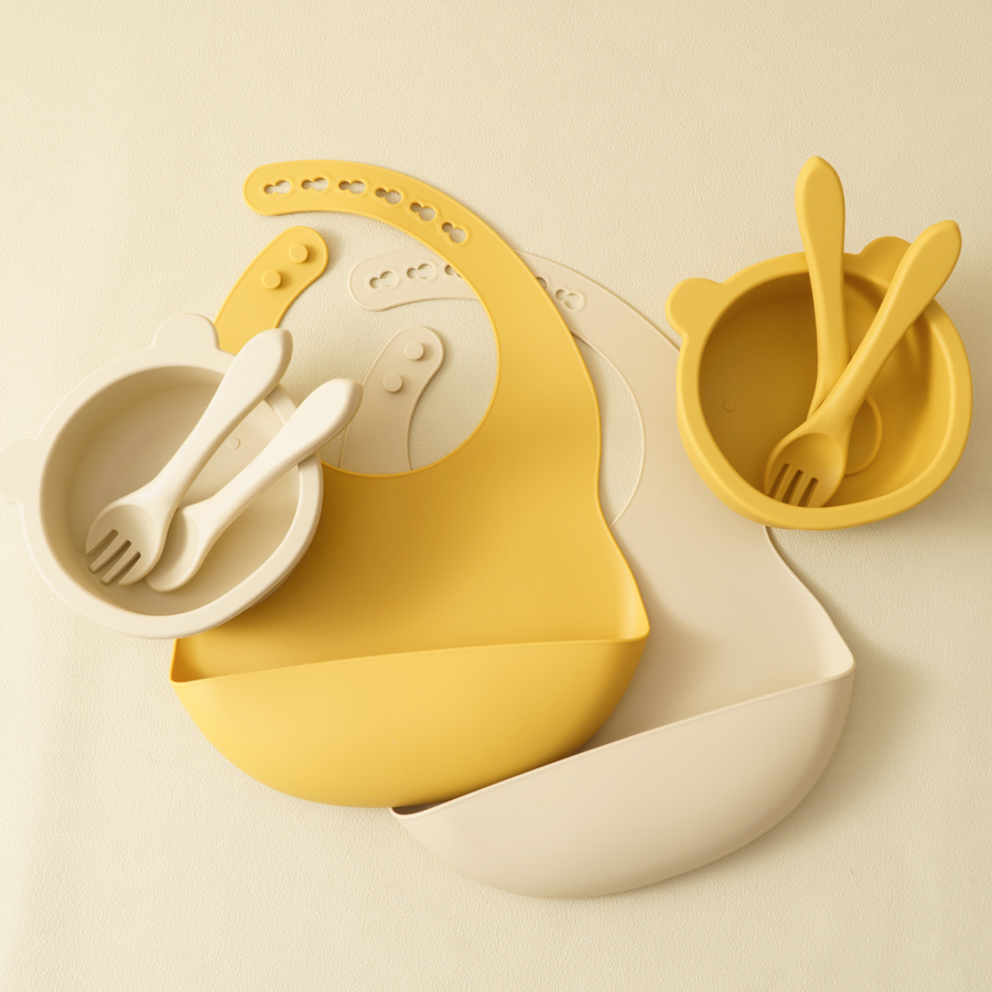 Waterproof Baby Bibs Silicone - Ensemble d'alimentation en silicone pour enfants,