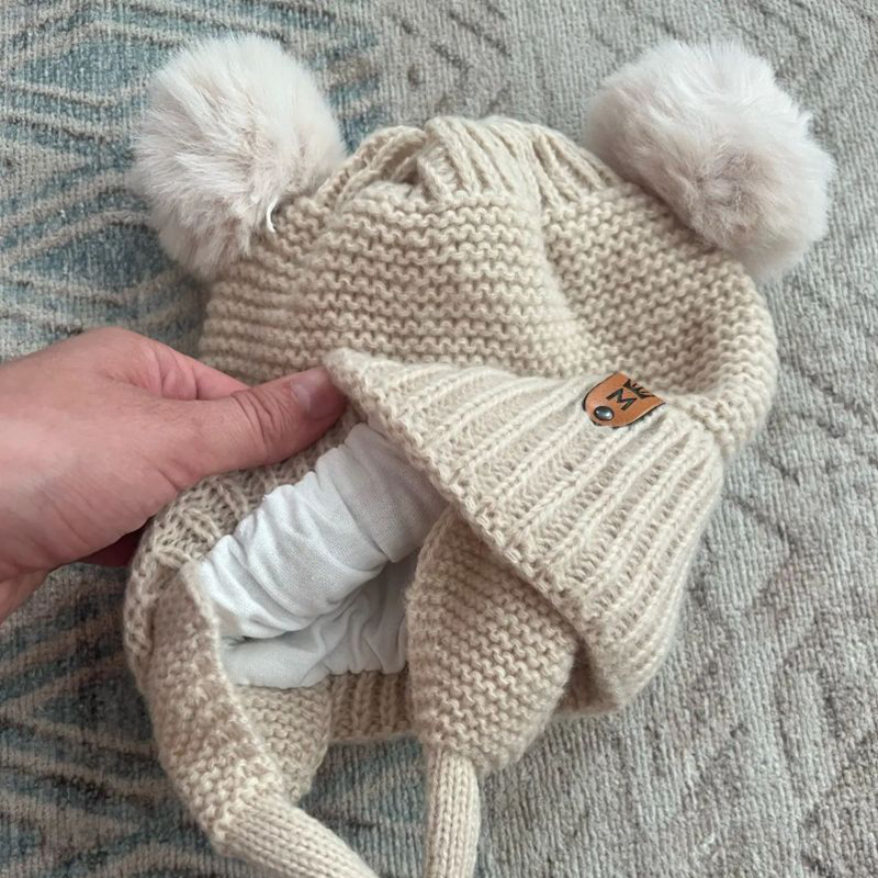 Bébé laine chapeau mignon boul - Infant Beanie Hat With Ears avis et prix