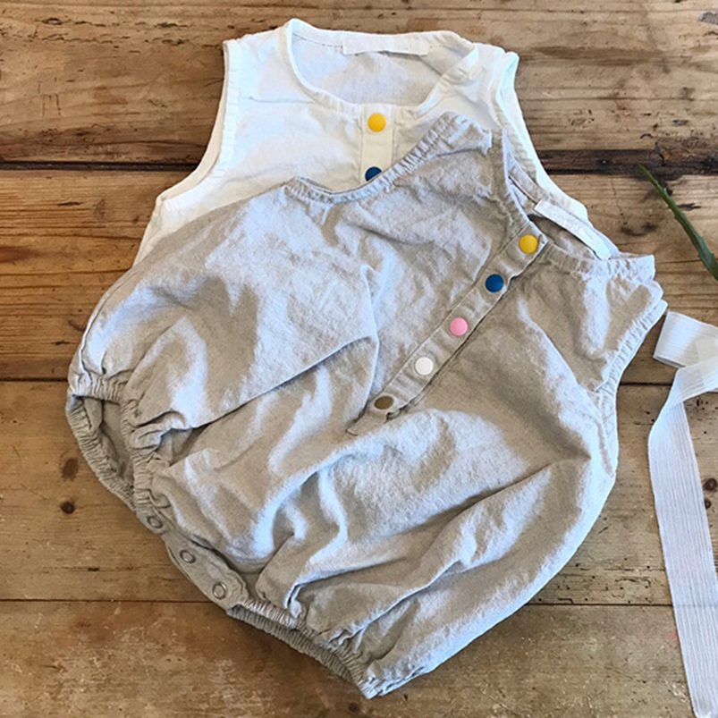 Barboteuse d'été en coton et l - Baby Summer Linen Sleeveless Jumpsuit avis et prix