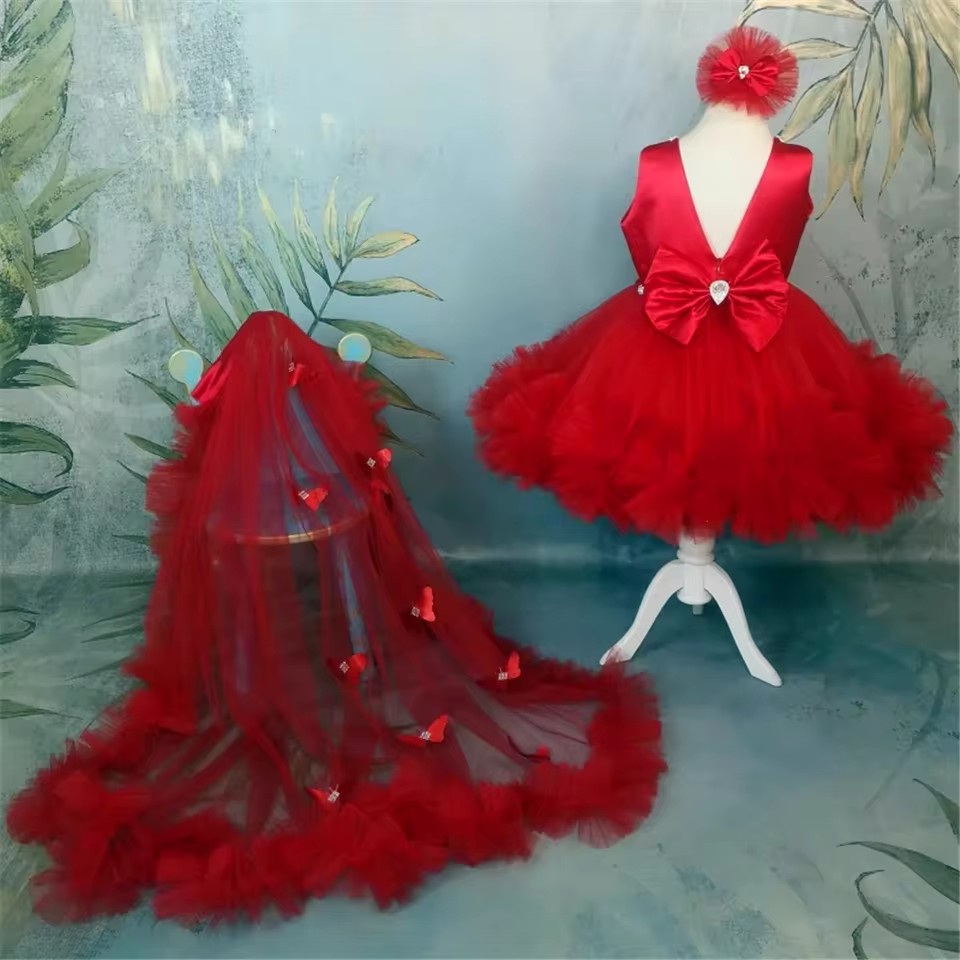 Robes à fleurs rouges personna - Toddler Girl Tulle Party Dress avis et prix