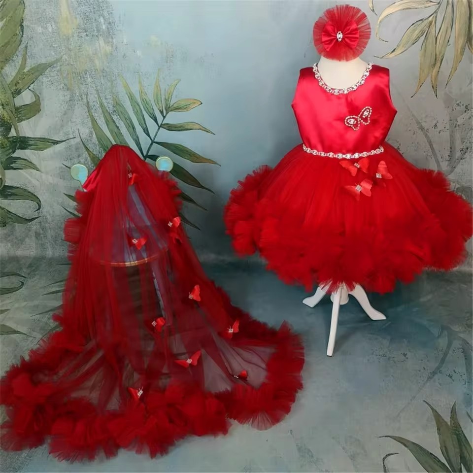 Robes à fleurs rouges personna - Toddler Girl Tulle Party Dress avis et prix