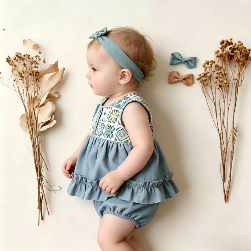 Ensemble barboteuse en coton e - Baby Summer Linen Sleeveless Jumpsuit avis et prix