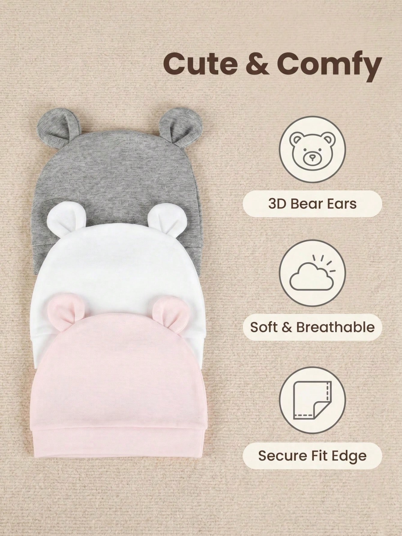 Lot de 3 bonnets pour bébé en  - Infant Beanie Hat With Ears avis et prix