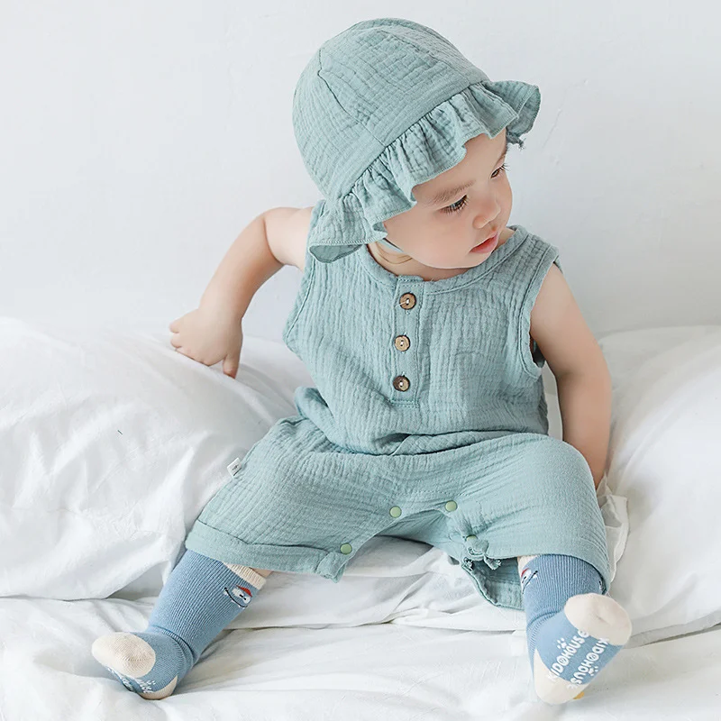 Barboteuse en coton avec chape - Baby Summer Linen Sleeveless Jumpsuit avis et prix