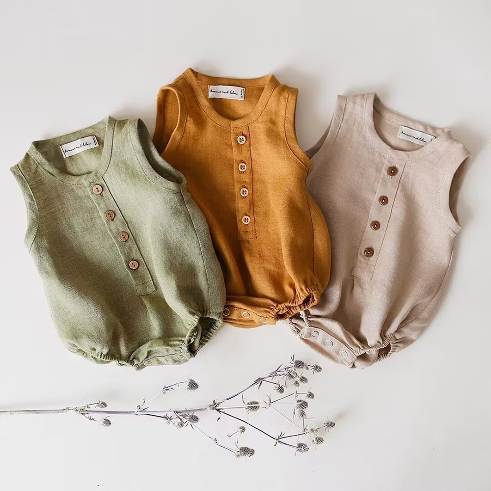 Barboteuse en lin et coton pou - Baby Summer Linen Sleeveless Jumpsuit avis et prix